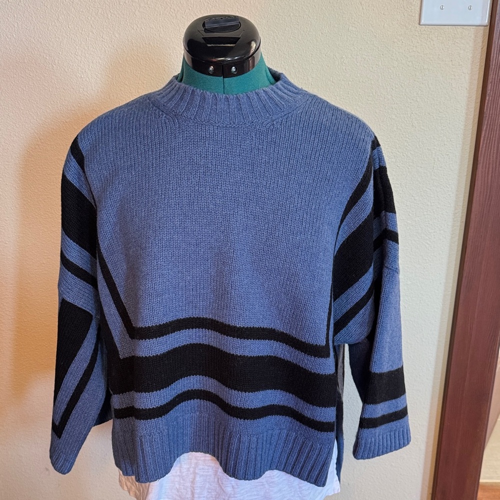 Derek Lam Blue and Black Striped Crewneck Sweater